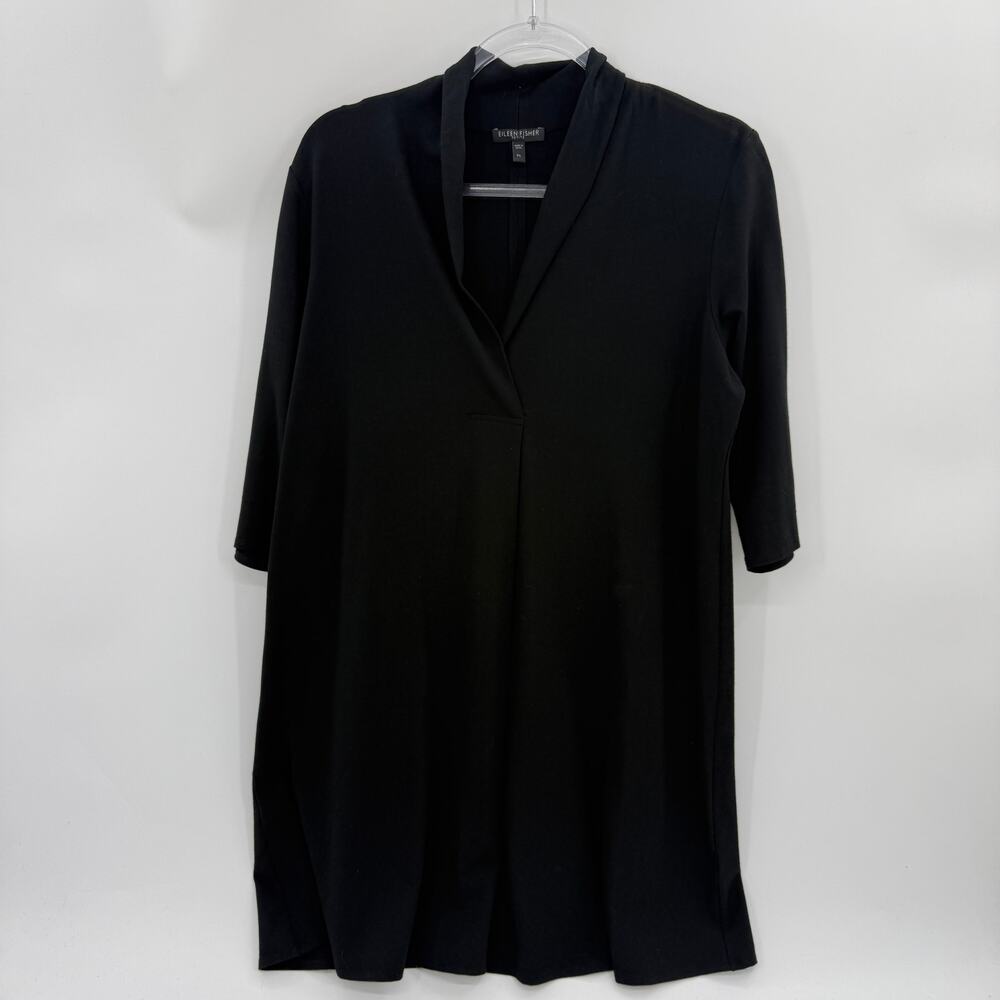 EILEEN FISHER Tunic Shirt Size PL Black Pleat Front 3/4 Sleeve Casual Swing